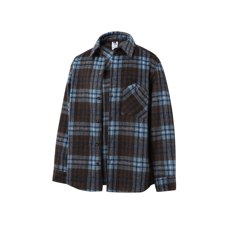Unisex Boxy-Überhemdjacke aus weichem Wollmix mit Karomuster und aufgesetzter Brusttasche Drune