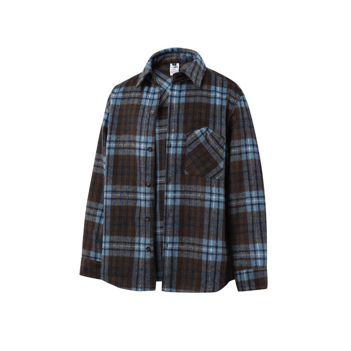 Unisex Boxy-Überhemdjacke aus weichem Wollmix mit Karomuster und aufgesetzter Brusttasche Drune