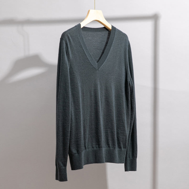 Herren Feiner V‑Ausschnitt-Pullover aus Merinomischung mit leichtem Strukturstrick Drune