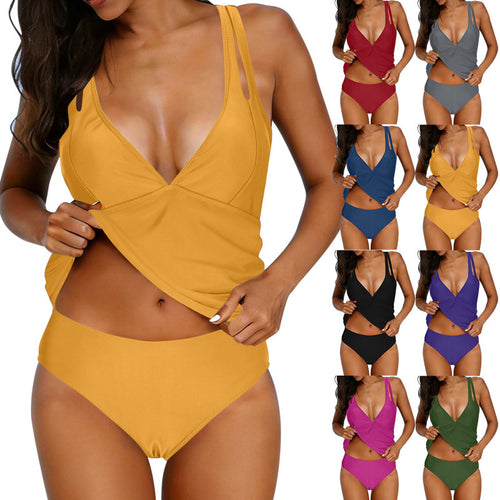 Damen Tankini-Set mit elegantem Wickeloberteil und hohem Bund Drune