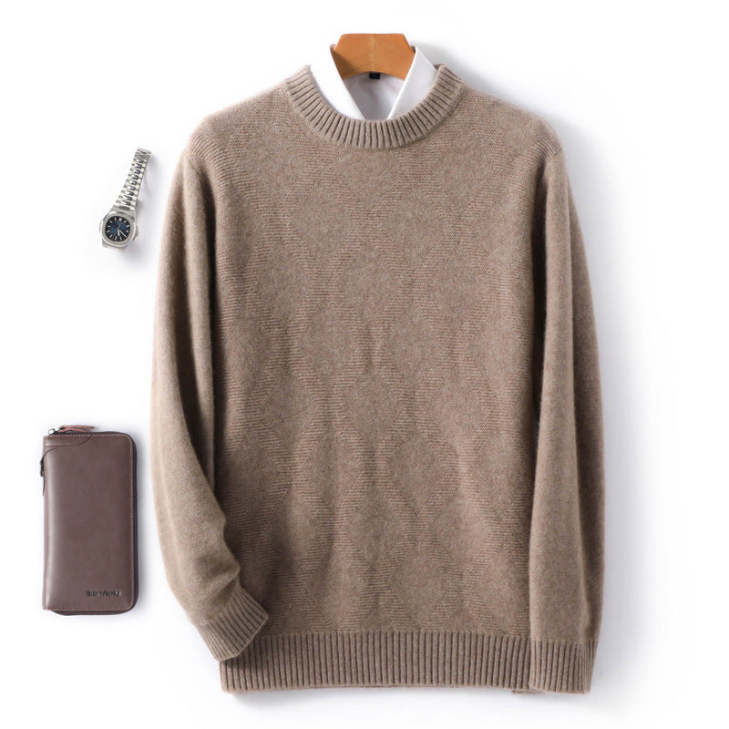 Herren Feiner Rundhals‑Pullover mit dezenter Rautenstruktur aus Kaschmir‑Mix Drune