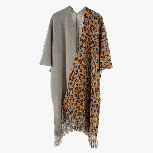 Damen Reversibler Capeponcho mit Leo-Jacquard, Fransen und kastigem Oversize-Schnitt Drune