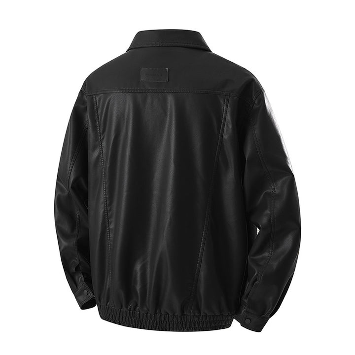Herren Minimalistische Kunstleder-Blousonjacke mit Hemdkragen, verdecktem Reißverschluss & elastischem Saum Drune