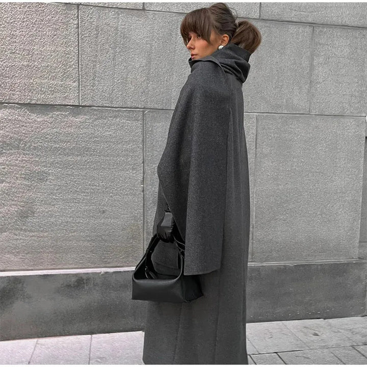 Damen Eleganter Oversize-Mantel mit schickem Kapuzenaufsatz Drune