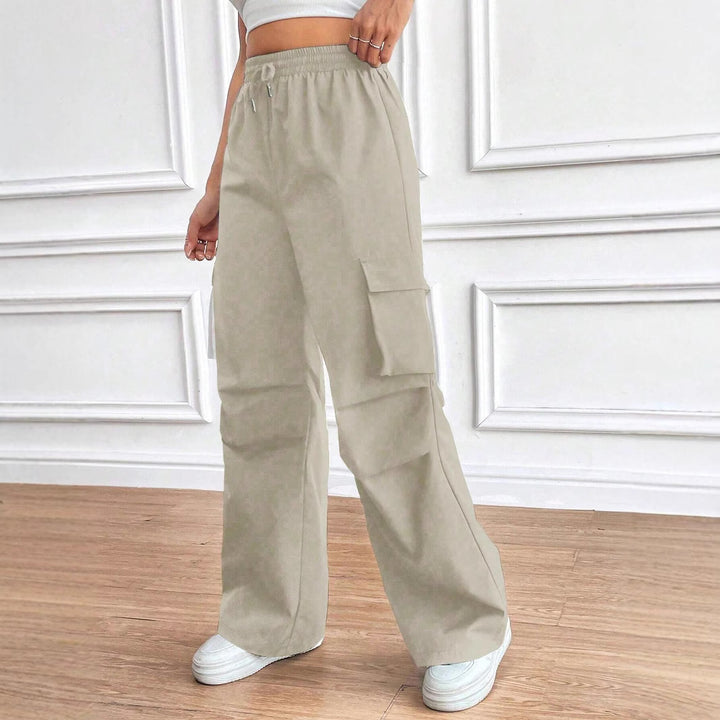 Damen Weite High‑Waist Cargo‑Hose mit Elastikbund und großen Klappentaschen Drune