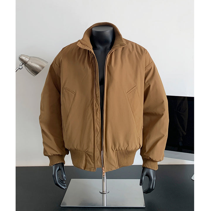 Herren Oversized Stepp-Bomber mit hoher Rippenkragenkonstruktion und verdecktem Reißverschluss Drune