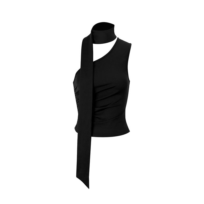 Damen Asymmetrisches Oberteil mit bindbarem Kragen und Raffung Drune
