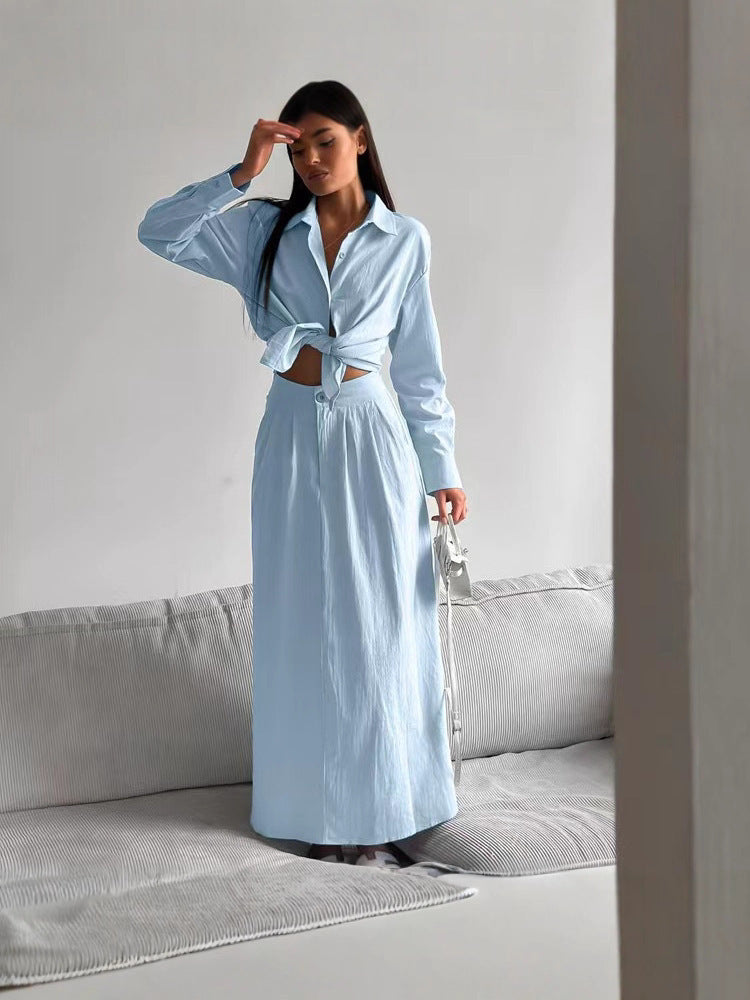 Damen lässiges Maxikleid mit Knopfverschluss und modischem Shirtkragen Drune