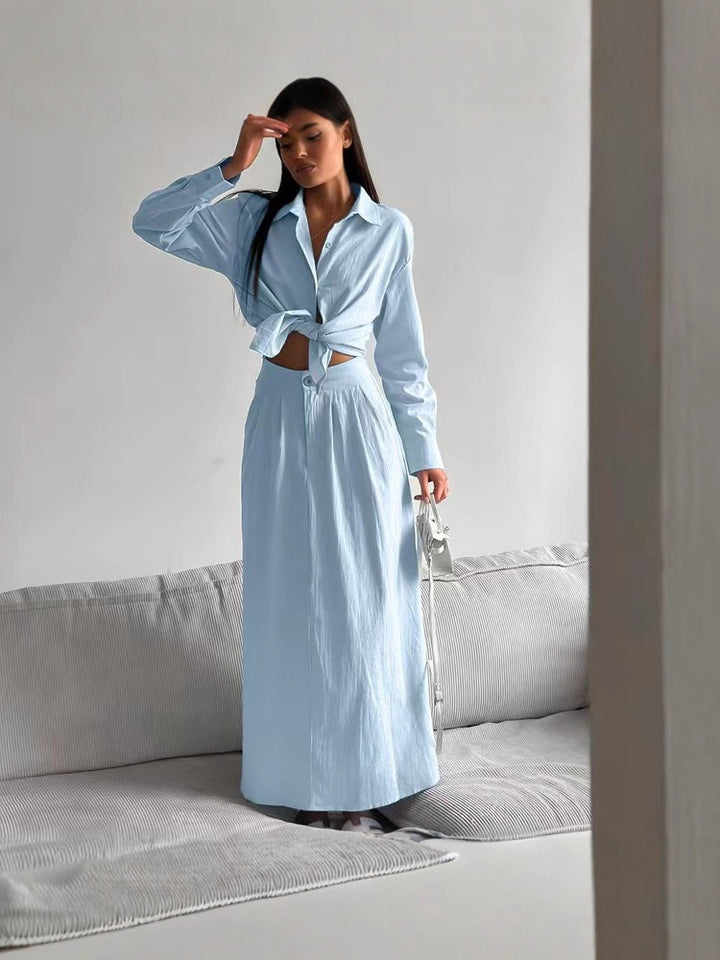 Damen lässiges Maxikleid mit Knopfverschluss und modischem Shirtkragen Drune
