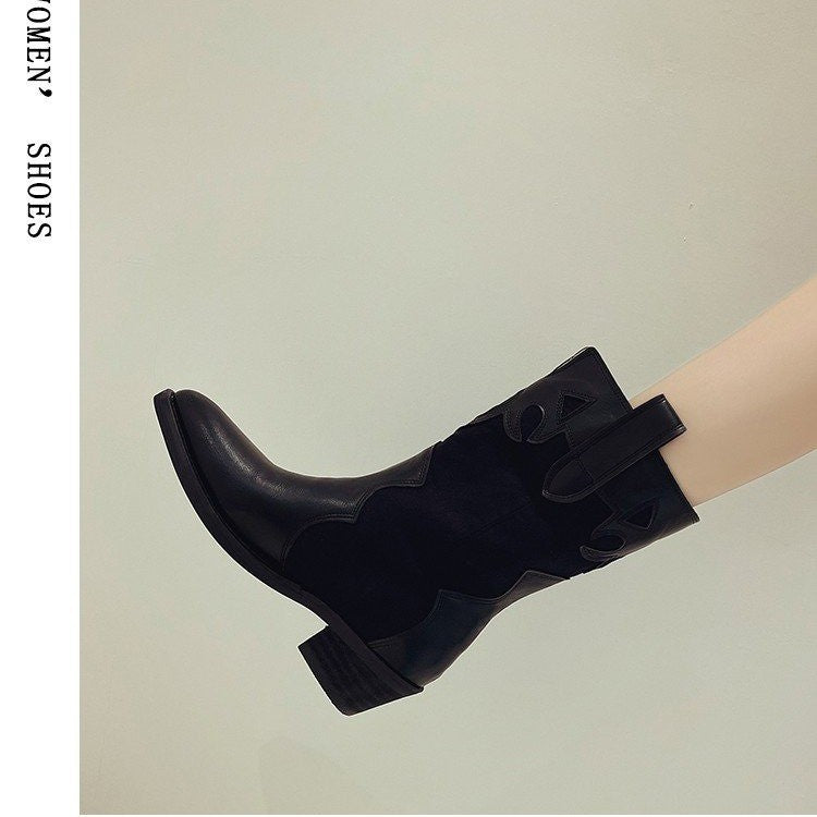 Damen Western-Stiefel mit modischen Cut-Out-Details und robustem Blockabsatz Drune