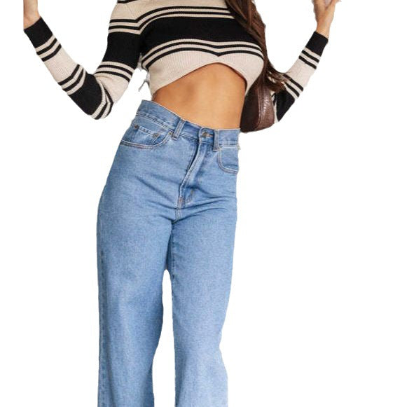 Damen Weit geschnittene Jeans mit hohem Bund und fransigem Saum Drune