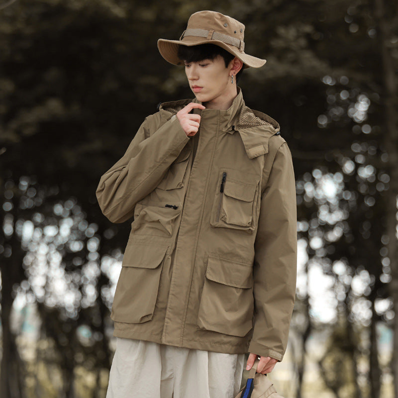 Herren leichte Multifunktions-Fieldjacke mit zahlreichen Utility‑Taschen und Belüftungsdetails Drune