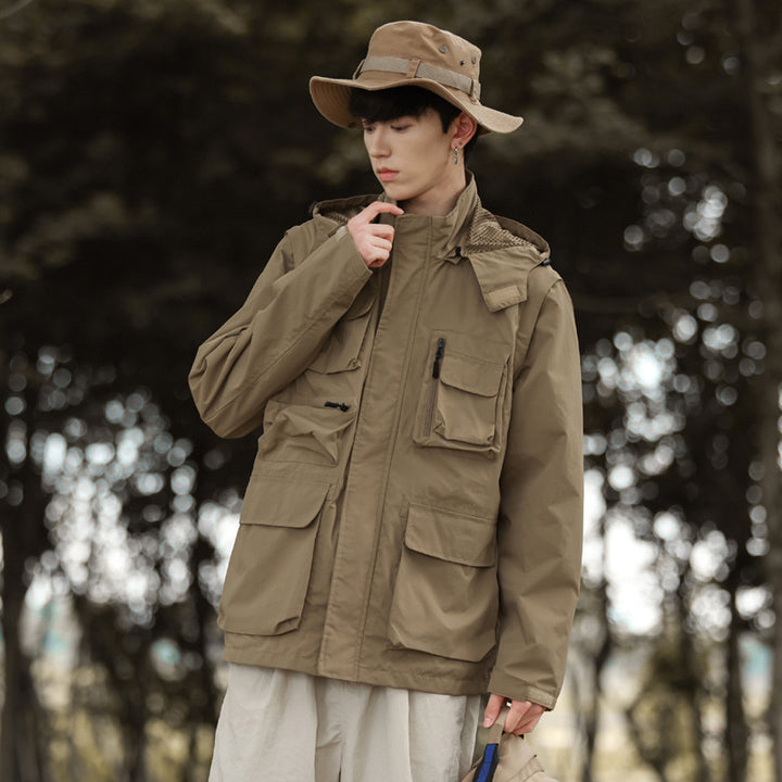 Herren leichte Multifunktions-Fieldjacke mit zahlreichen Utility‑Taschen und Belüftungsdetails Drune