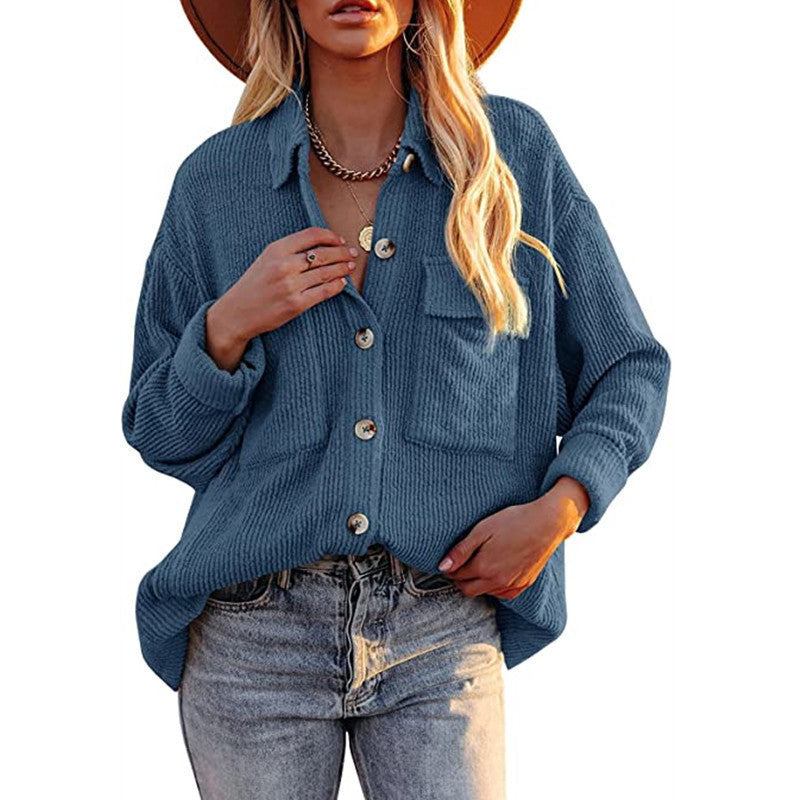 Damen Oversize-Feinstrick-Hemdjacke mit Knopfleiste und Brusttaschen Drune