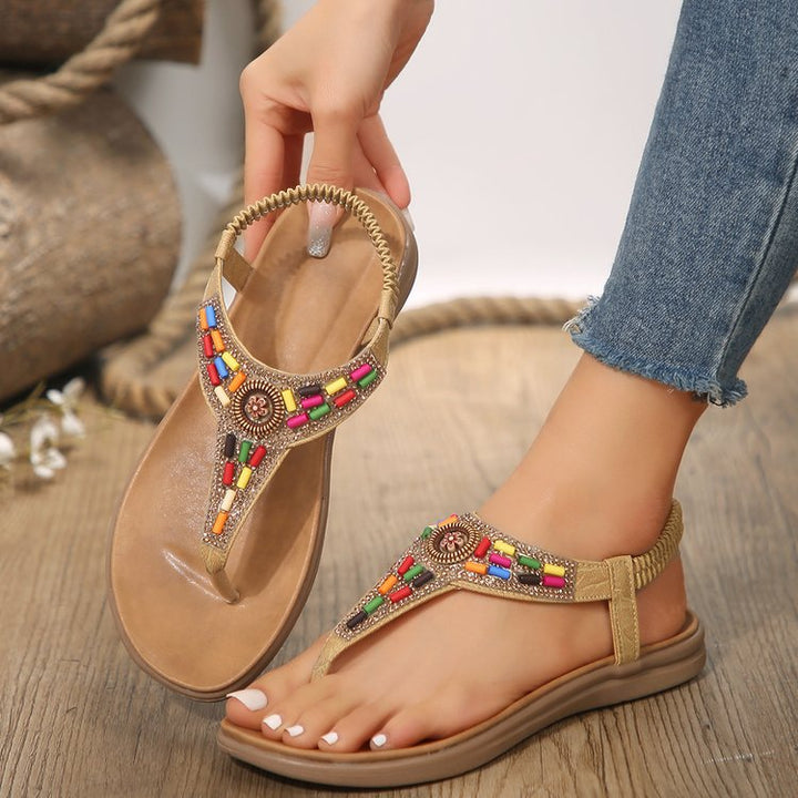 Damen Zehentrenner-Sandalen mit buntem Schmuckdetail und bequemer Fußbettgestaltung Drune