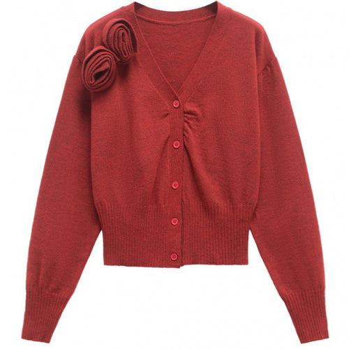 Damen modische Strickjacke mit Druckknopfverschluss und dekorativem Rüschendetail Drune