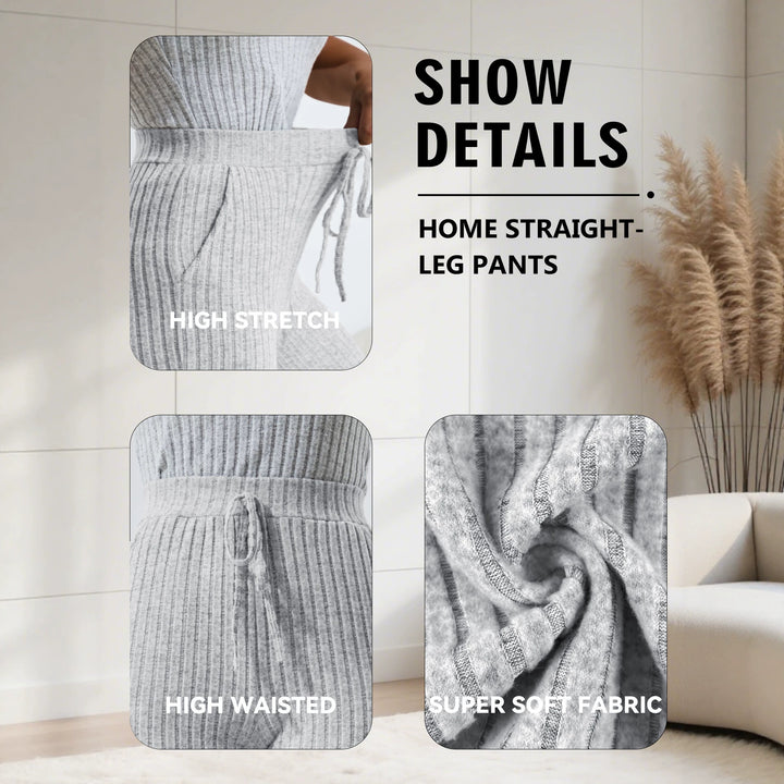 Damen Komfort-Strickhose mit weitem Bein und Kordelzug Drune