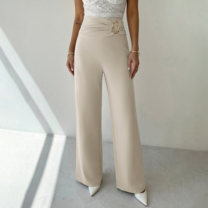 Damen Weitgeschnittene Hose mit Hohem Bund und Dekorativem Gürtel Drune