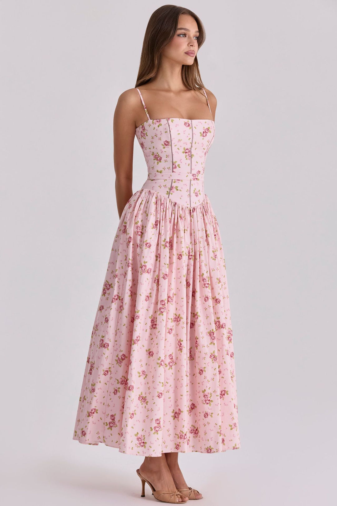 Damen nan tailliertes Maxikleid mit Korsettoberteil und feinen Spaghettiträgern Drune