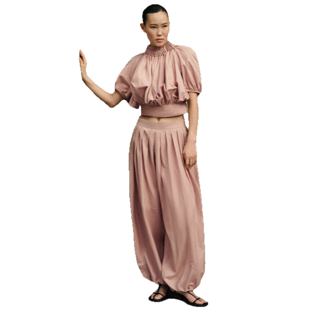 Damen Crop-Top mit voluminösen Puffärmeln und Taillenbetonung Drune