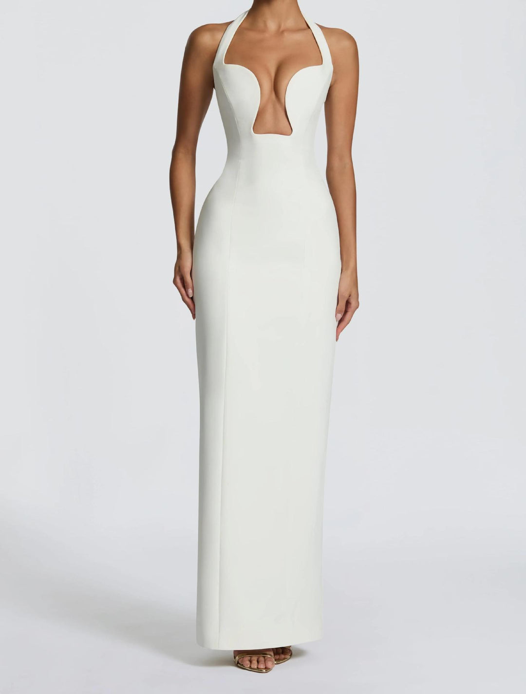 Damen Elegantes Maxikleid mit tiefem V-Ausschnitt und schmeichelnder Silhouette Drune