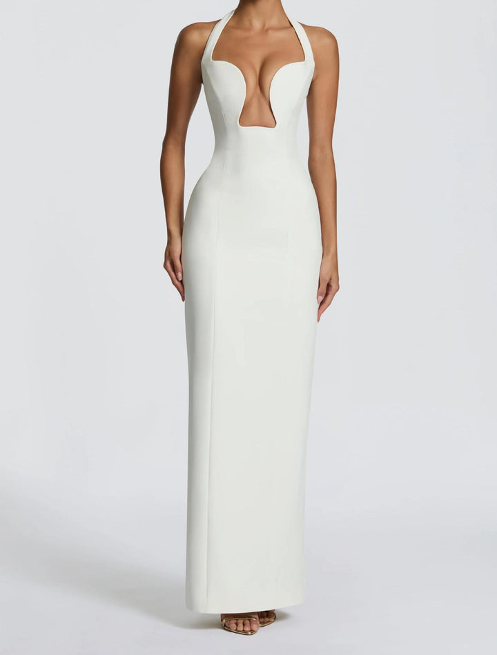 Damen Elegantes Maxikleid mit tiefem V-Ausschnitt und schmeichelnder Silhouette Drune