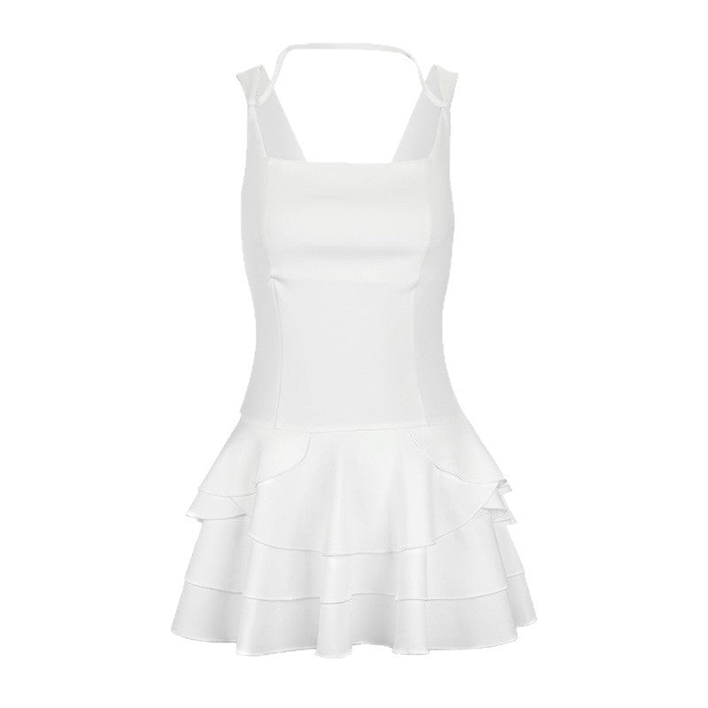 Damen Fließendes Sommerkleid mit mehrlagigem Rock und verstellbaren Trägern Drune
