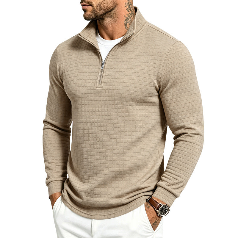Herren Slim-Fit Pullover mit halbem Reißverschluss und geprägter Quadratstruktur Drune