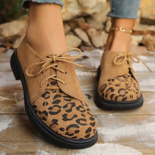 Damen Schnürer im Oxford‑Stil mit Leopardenprint und Wildleder‑Optik Drune
