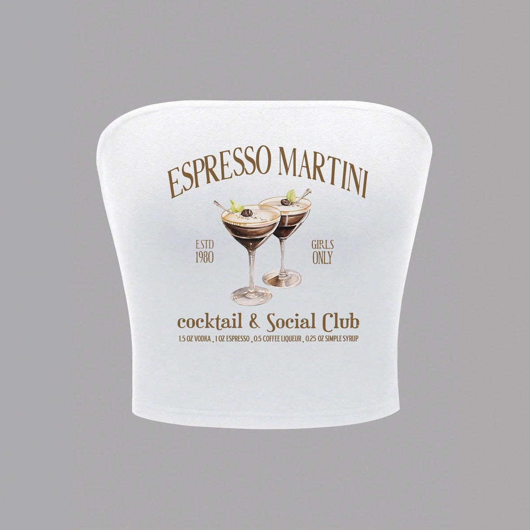 Damen Bandeau Top mit Espresso Martini Aufdruck und figurbetontem Schnitt Drune