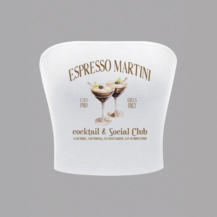 Damen Bandeau Top mit Espresso Martini Aufdruck und figurbetontem Schnitt Drune