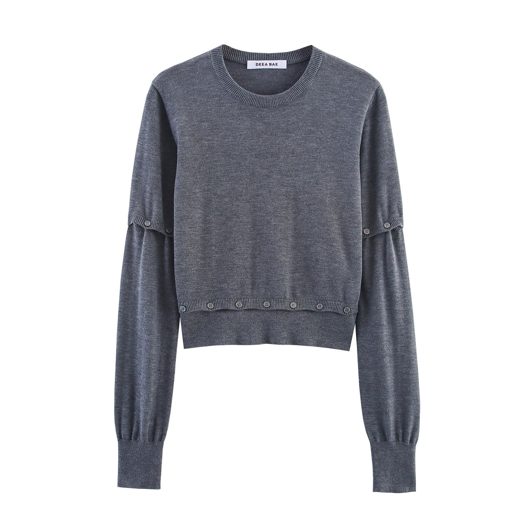 Damen modischer Kurzpullover mit Knopfdetails Drune
