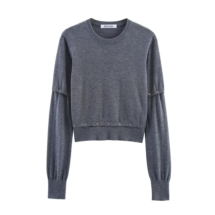 Damen modischer Kurzpullover mit Knopfdetails Drune