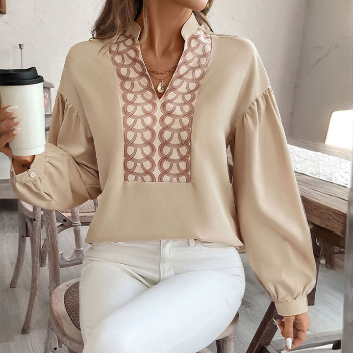 Damen Elegante Bluse mit dekorativen Mustern Drune