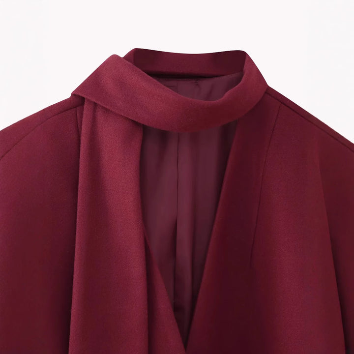 Damen nan kastiger Mantelblazer mit integriertem Schlauchschal, legerer Boxy‑Silhouette und Pattentaschen Drune