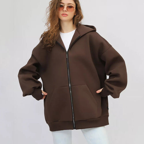 Damen lässiger Oversized Zip-Hoodie mit tiefen Taschen Drune