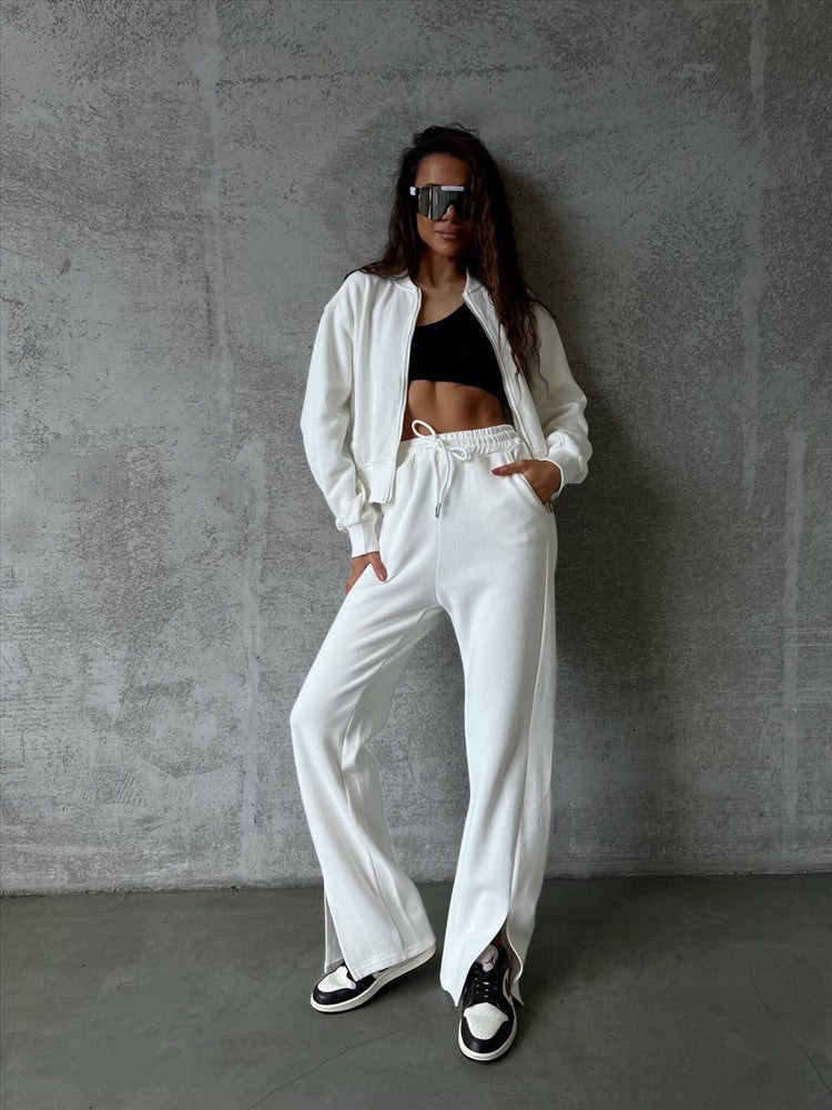 Damen Loungewear-Set mit Kurzzip-Jacke und High‑Waist‑Jogginghose mit Seitenschlitz Drune