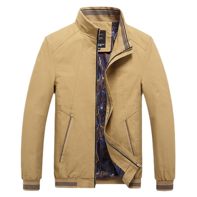 Herren Leichte Harrington-Jacke mit Stehkragen, verdecktem Reißverschluss, gestreiften Rippbündchen & gemustertem Innenfutter Drune