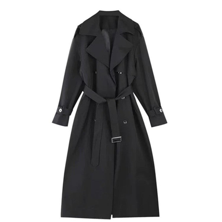 Damen Eleganter Baumwoll-Mix Trenchcoat mit asymmetrischer Schulterklappe und Bindegürtel Drune