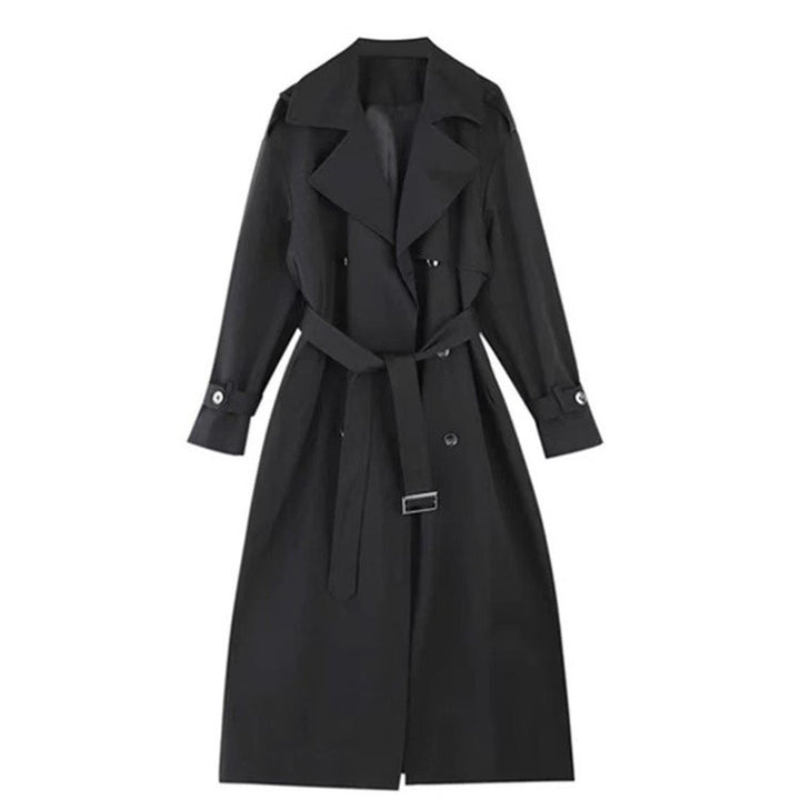 Damen Eleganter Baumwoll-Mix Trenchcoat mit asymmetrischer Schulterklappe und Bindegürtel Drune