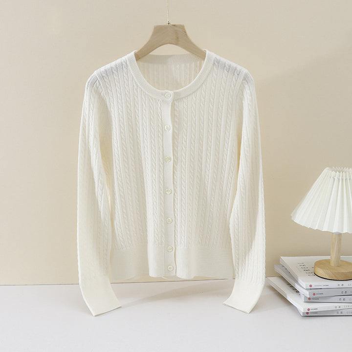 Damen Feiner Zopfmuster-Cardigan mit Rundhals und durchgehender Knopfleiste Drune