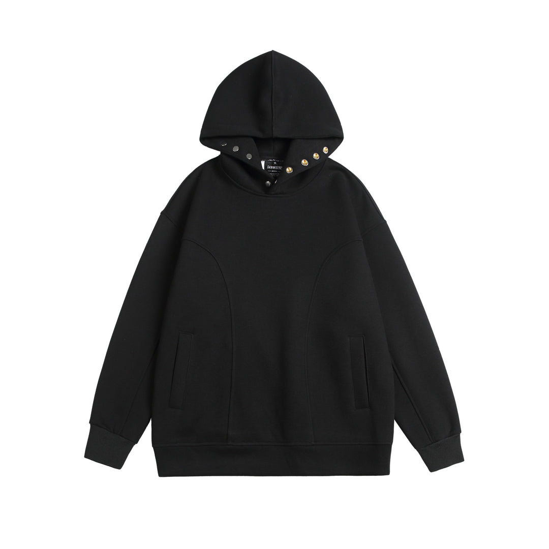 Unisex Oversize Kapuzenpullover mit Druckknopffunnel und Teilungsnähten Drune