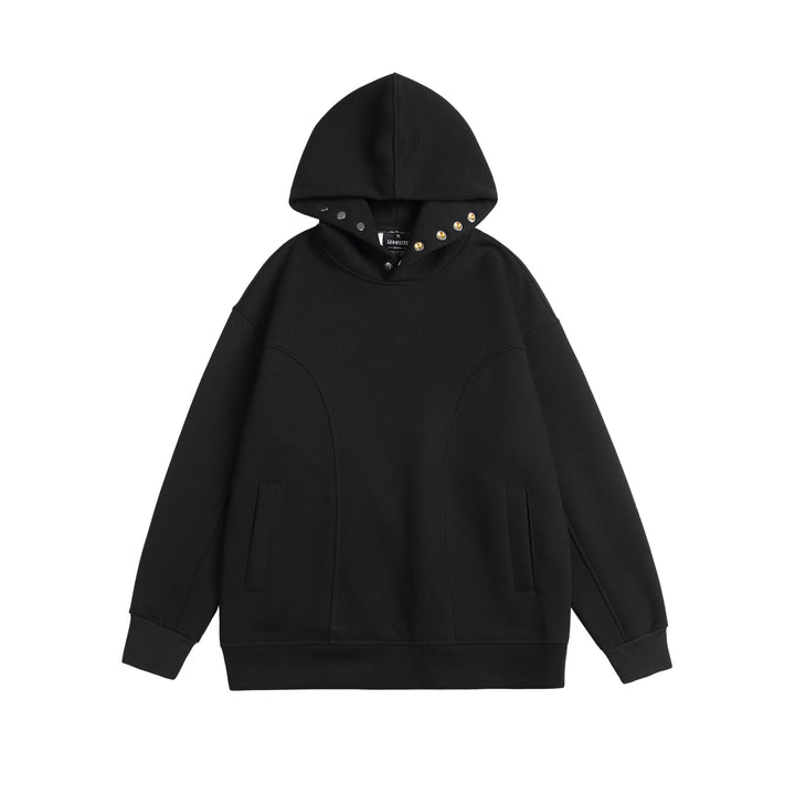 Unisex Oversize Kapuzenpullover mit Druckknopffunnel und Teilungsnähten Drune