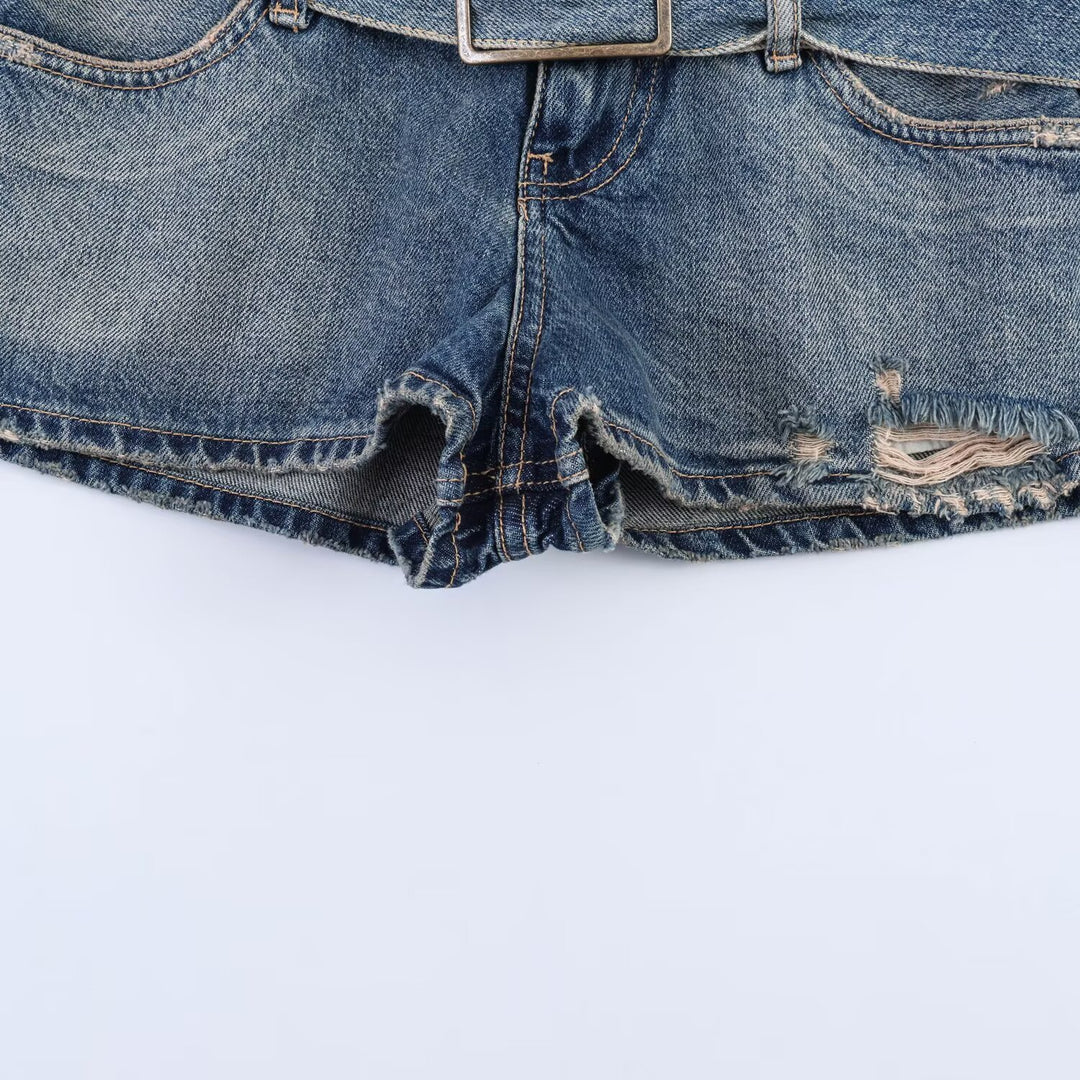 Damen modische Destroyed Denim-Shorts mit verstellbarem Gürtel Drune