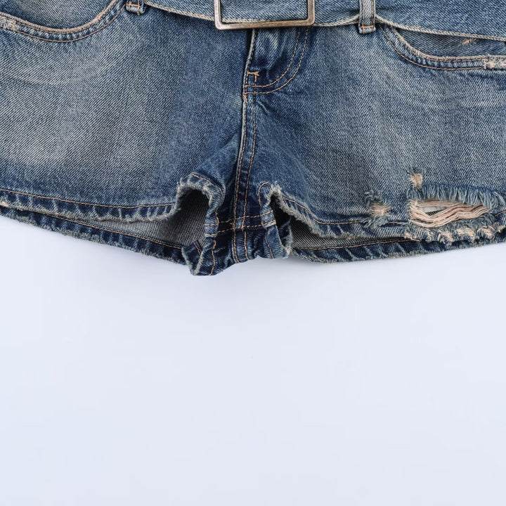 Damen modische Destroyed Denim-Shorts mit verstellbarem Gürtel Drune