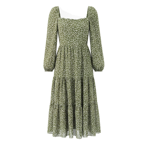 Damen Midikleid im Stufen-Design mit quadratischem Ausschnitt und Puffärmeln Drune