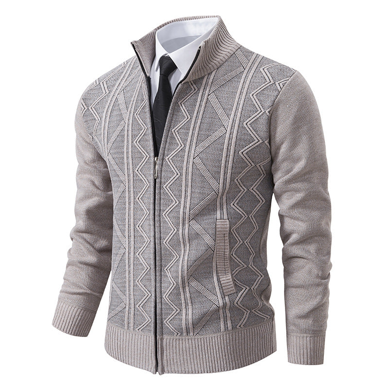 Herren nan Strickjacke mit Reißverschluss, Stehkragen und strukturierter Zopfmuster-Optik Drune
