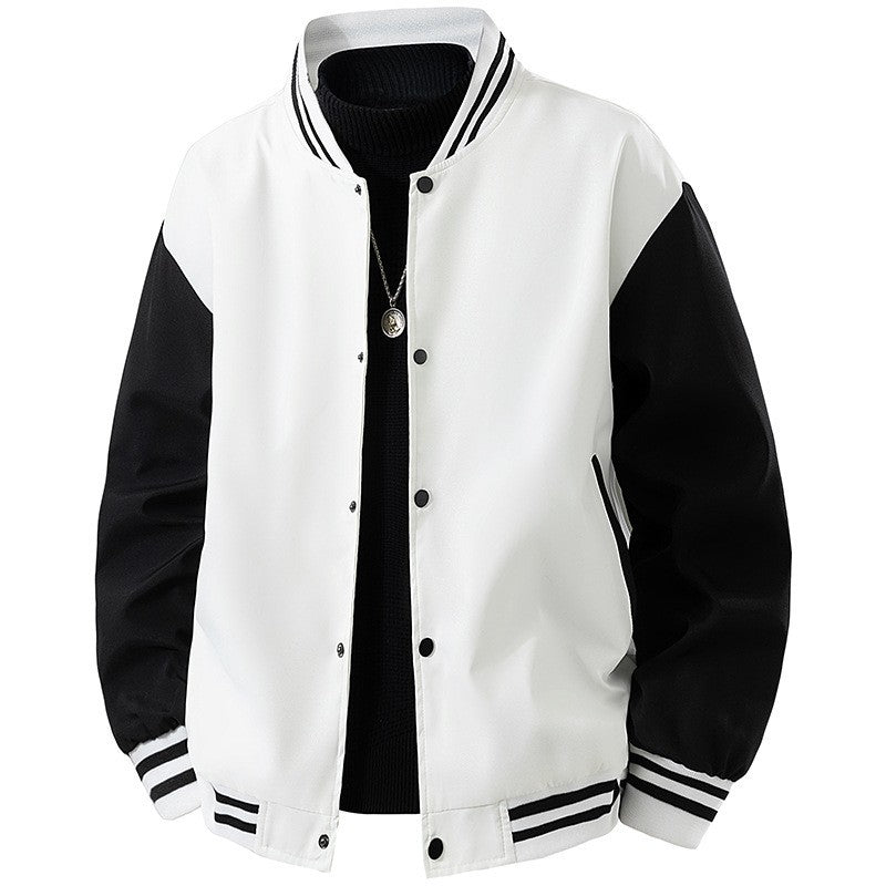 Herren College-Bomberjacke im Retro-Varsity-Design mit Druckknopffront, kontrastärmeln und gerippten Streifenbündchen Drune