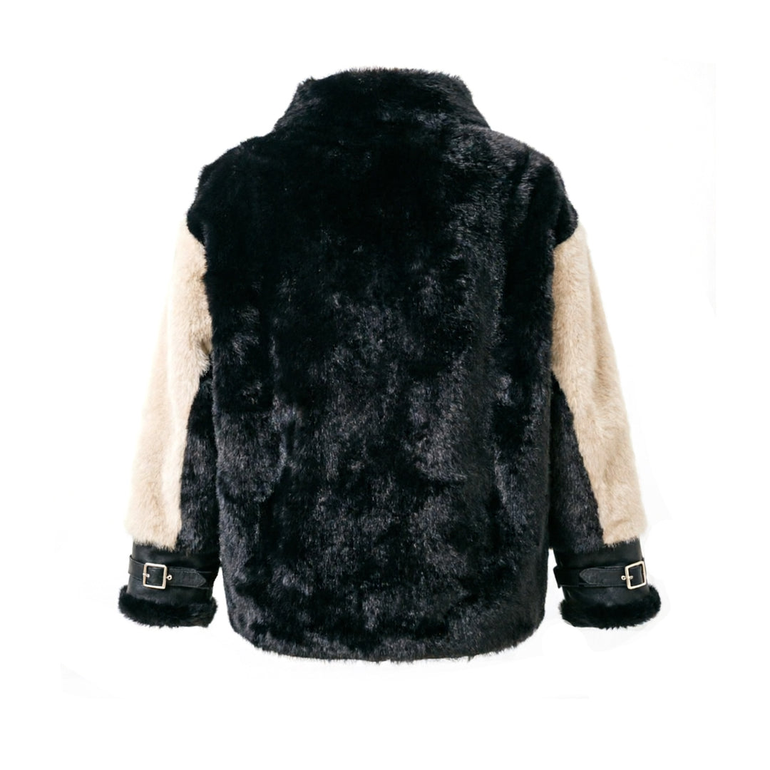 Damen Luxuriöse Kunstlederjacke mit Fellbesatz Drune