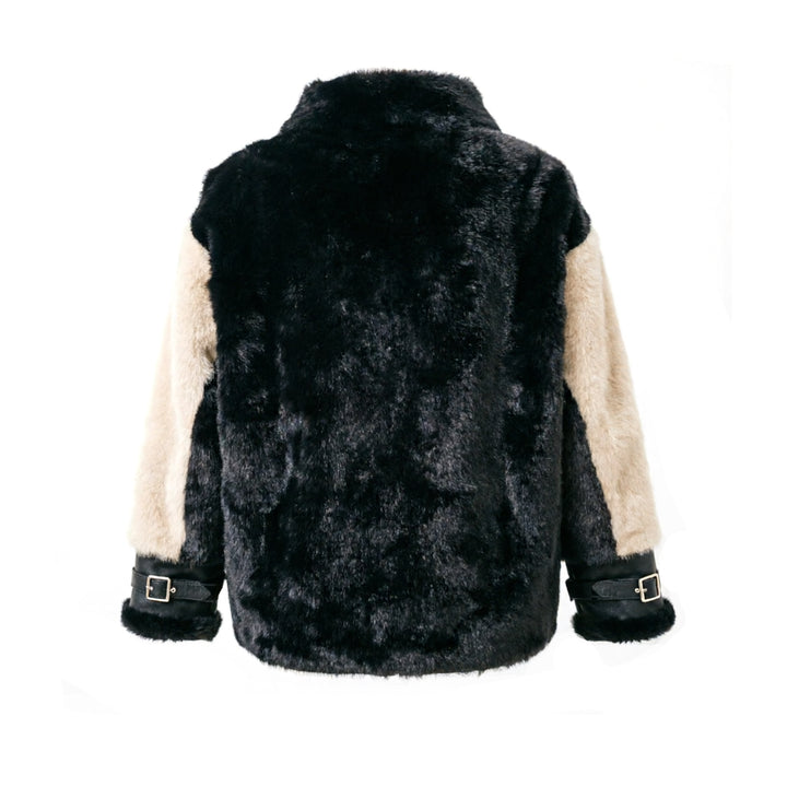 Damen Luxuriöse Kunstlederjacke mit Fellbesatz Drune